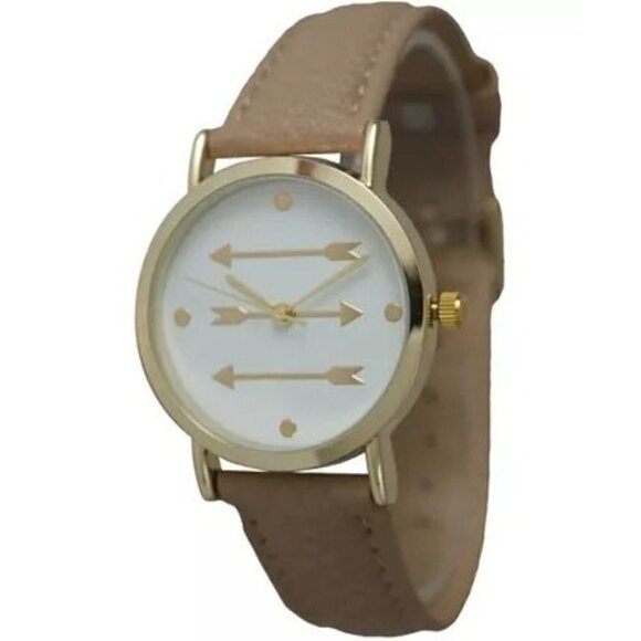 Olivia Pratt Accessories - OLIVIA PRATT Three Arrows Leather Strap Watch -Rose Gold Tan Quartz Steel Hunter